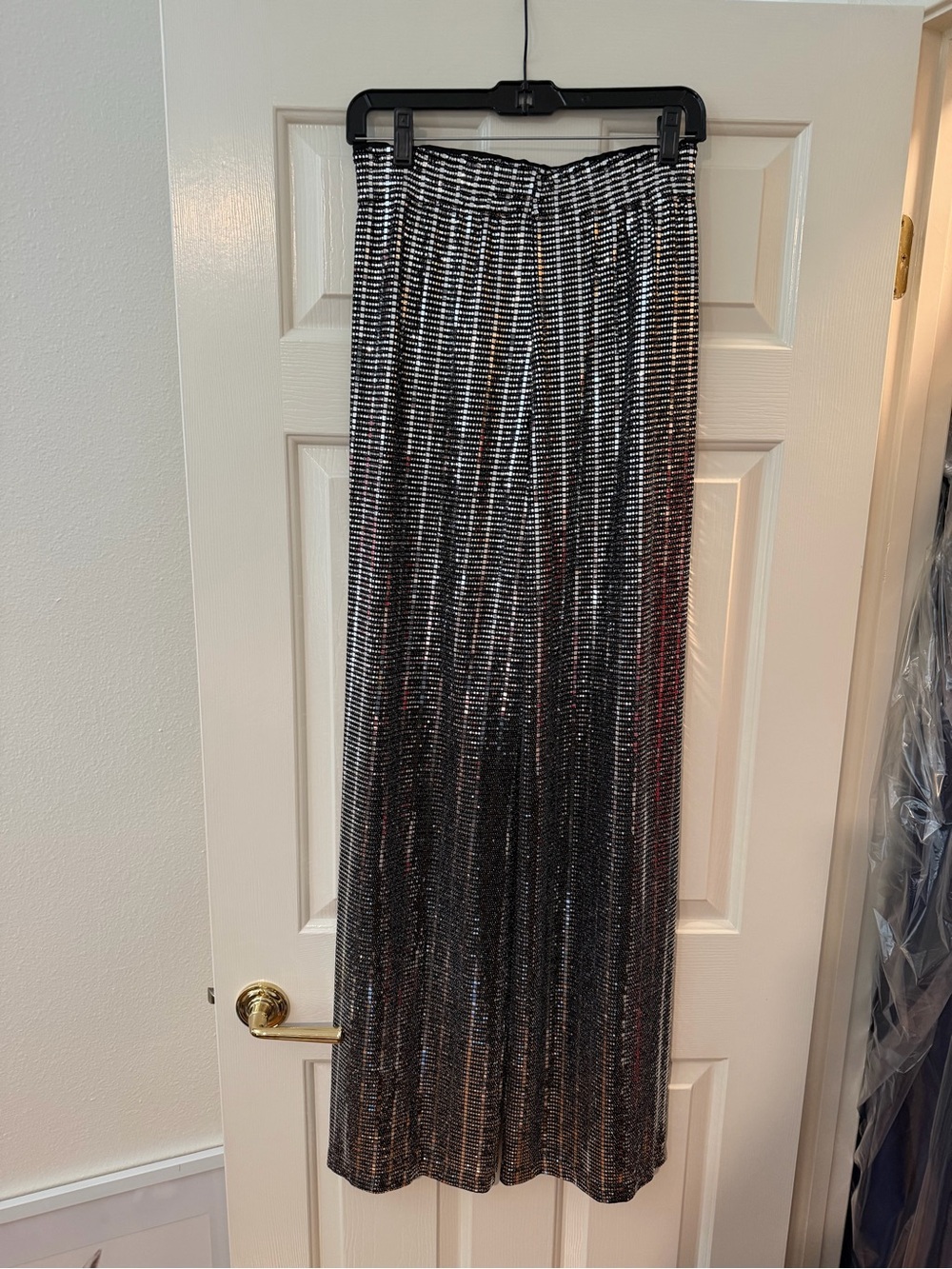 Alice + Olivia Black Metallic Stripe Wide-Leg Pants - Picture 2 of 5